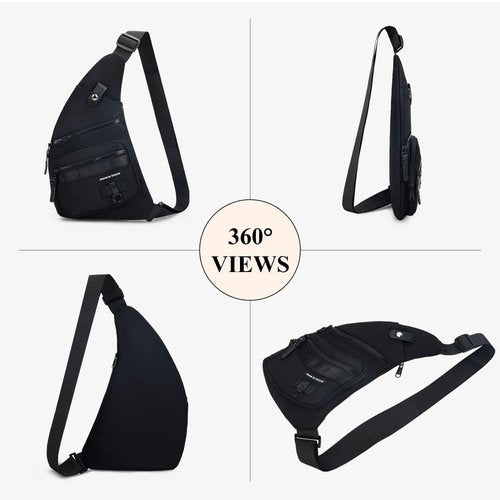 Qidelong Sling Bag Anti-theft Crossbody Chest Shoulder Backpack Women Men, Lightweight Personal Pocket Bag for Hiking Travel (Black)