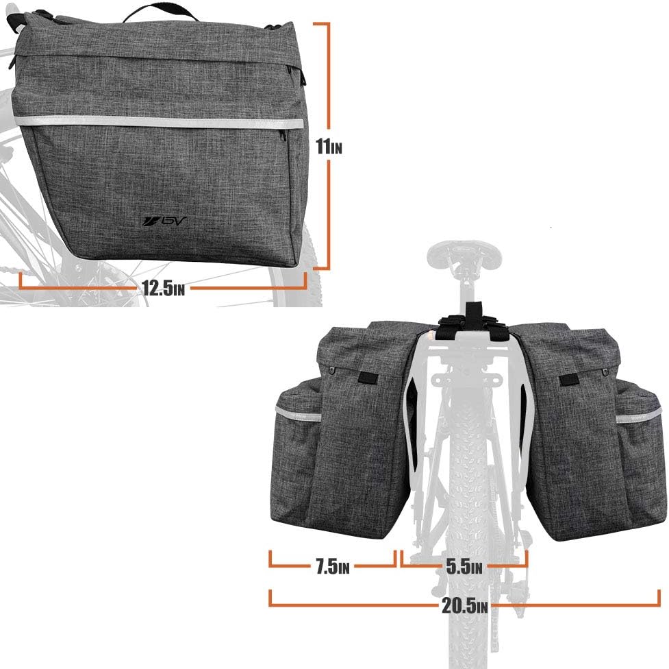 BV 26L Rear Bike Bag - Bike Saddle Bag with 4 Zippered Compartments & Adjustable Hooks - Water-Resistant Bike Bags for Bicycles with Reflective Trim, Taillight Hanger & Handle - Fits Most Racks