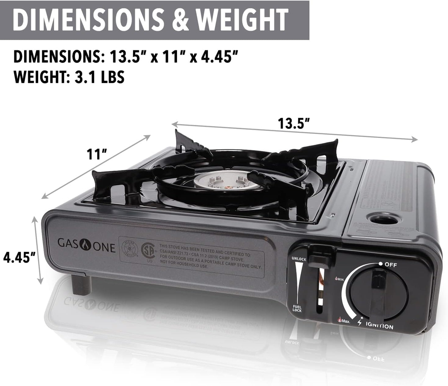 GasOne GS-1000 7,650 BTU Portable Butane Gas Stove Automatic Ignition with Carrying Case, CSA Listed