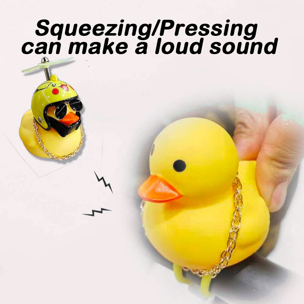 ACEDOAMARE Duck Bike Bell, Cute Rubber Yellow Duck Bicycle Accessories with LED Light Propeller Helmet Squeeze Horns for Cycling Motorcycle Handlebar Bicycle (Straw hat)