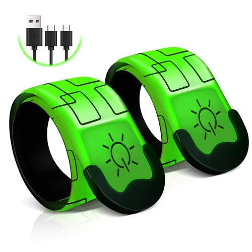 Xeiophoy LED Armband Rechargeable, 2 PCS 2024 Version LED Armbands for Night Running Cycling Walking Jogging, High Reflective Running Gear Adjustable Light Up Bands for Men Women and Kids, Green