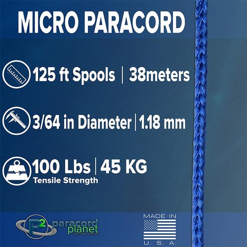 Paracord Planet Micro Paracord – Thin Braided Cord for Crafting, Fishing, and DIY Projects in 125 ft Spools – Black