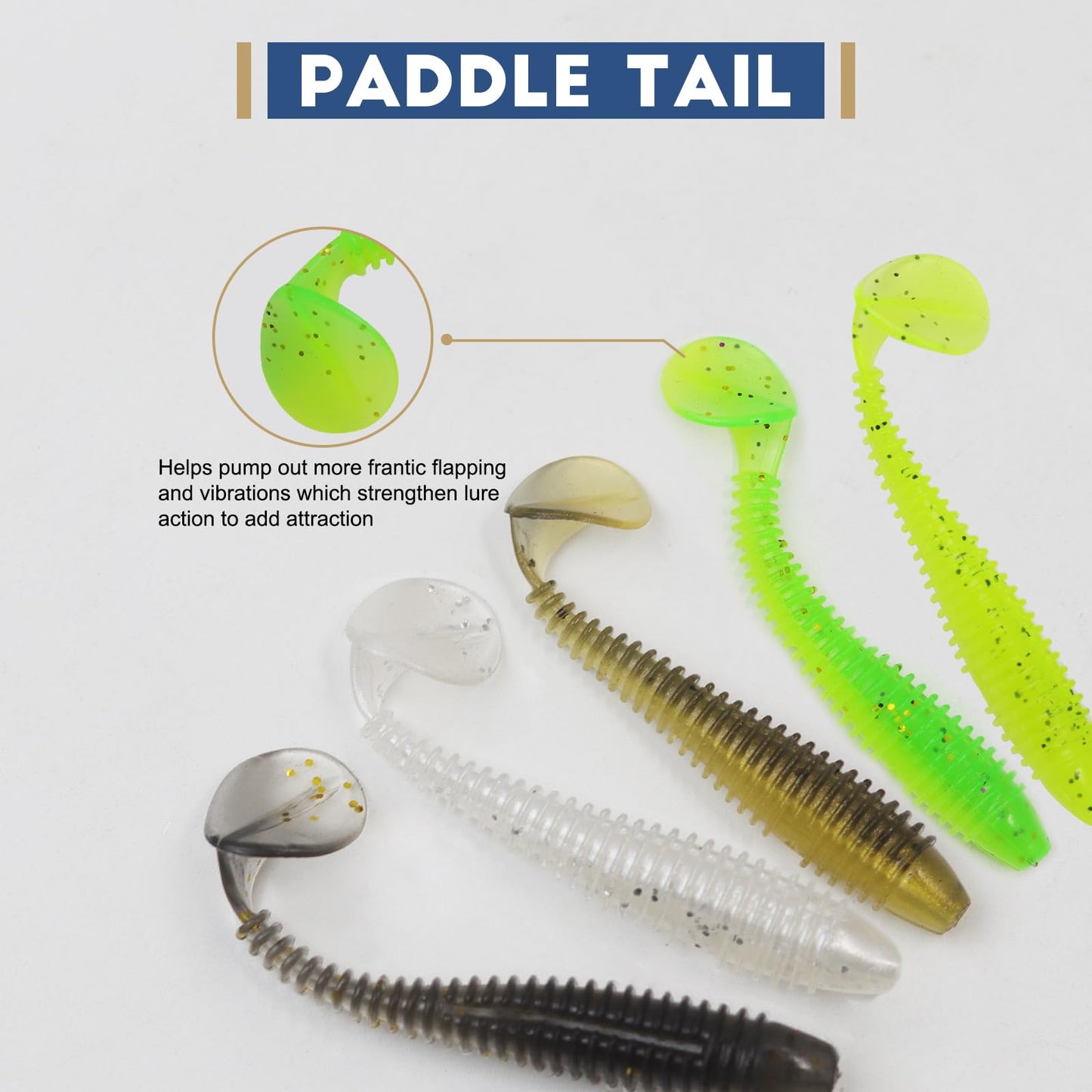 MAFIMOEA50/40/30Pcs Paddle Tail Swim Baits Lures Fishing Soft Plastic Lure Kit for Bass Trout Walleye Crappie 5.5cm 6.5cm 7.5cm