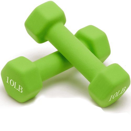 Dumbbell Hand Weight Set of 2 Exercise Fitness Neoprene Dumbbells Sets Options for Home Gym Equipment Non-Slip Hex Hand Weights Set Free Weights for Women Men - Green 10LB