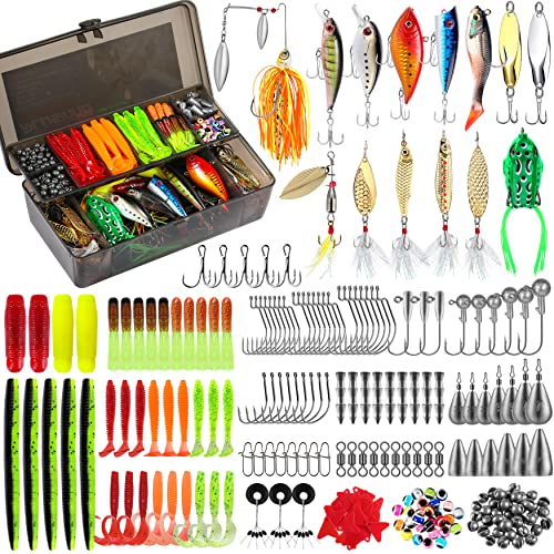 292PCS Fishing Lures & Accessories Kit - Saltwater & Freshwater Tackle Box with Topwater, Spinnerbaits, Hooks, Crankbaits