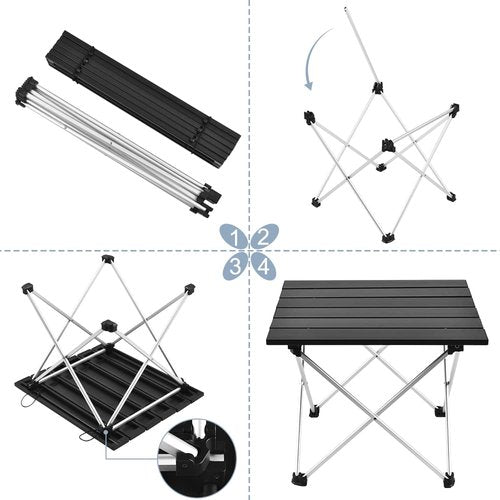 Tesouro Folding Camping Square Table with Carry Bag, Lightweight Aluminum Square Table for Outdoor, Camping, Picnic, Backyards, BBQ (Black, Large)