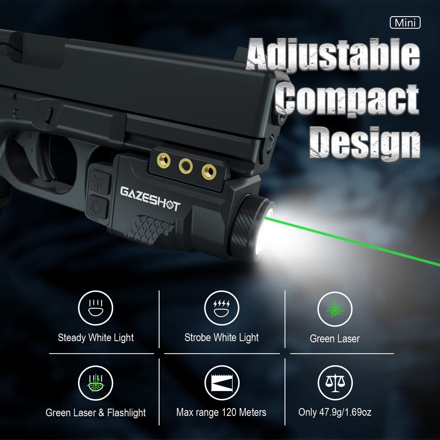 GAZESHOT Mini 700 Lumen Pistol Light Laser Combo Weapon Light Tactical Flashlights, Magnetic USB Rechargeable with Green Beam and Strobe Mode for GL Glock and Picatinny Rail
