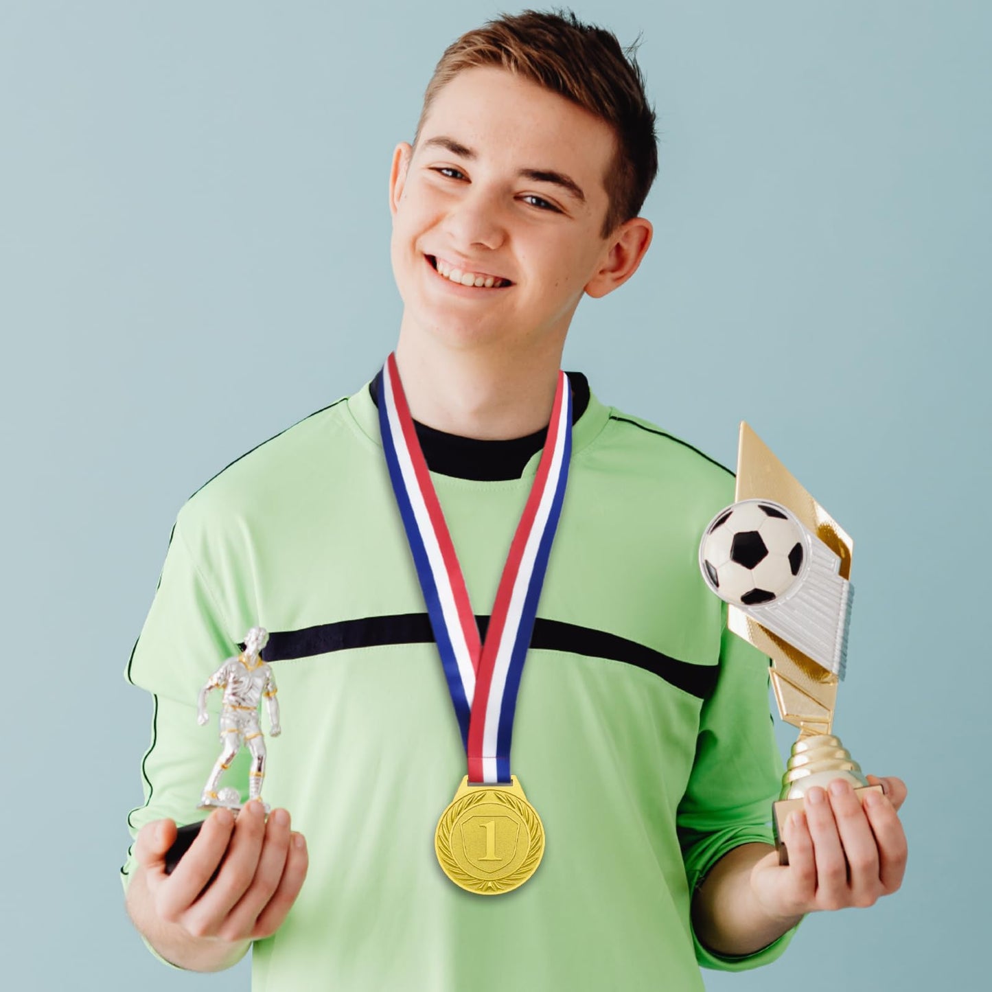 3 Pieces Medals for Awards, 2.56 Inch Gold Metal Medals Olympic Decorations Winner Medal with Ribbon Necklace for Sports Day Prizes, Gymnastics Competitions, Party Gifts, Kids Adults