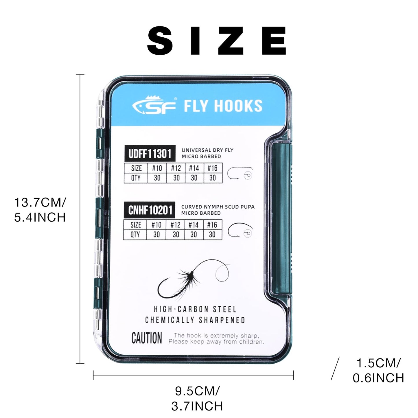 SF 10# 12# 14# 16# Fly Tying Hooks Kit Assortment Micro Barbed High Carbon Steel Standard Dry Curved Nymph Scud Pupa Fly Fishing Hook 240Pcs with Waterproof Magnetic Hook Box