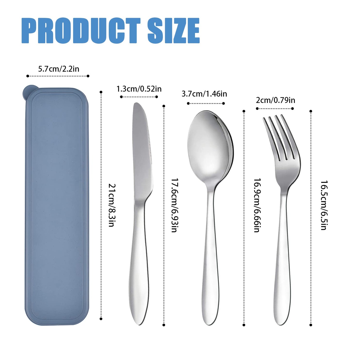Travel Utensils With Case, Stainless Steel Silverware Set for Lunch Box, Portable Camping Cutlery Fork Spoon Knife, Reusable Utensil Set Flatware for Picnic School, Dishwasher Safe (Blue)