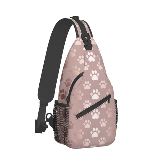 IRIHISKY Sling Bag for Men Women Rose Gold Dog Paw Animal Print Crossbody Backpack Casual Hiking Daypack for Travel Sport Running Chest Bag