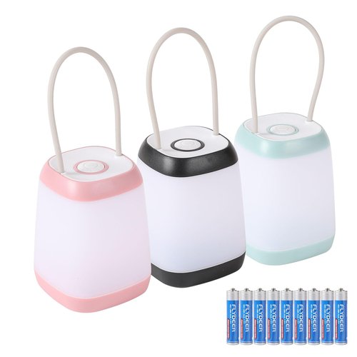 Hilngav 3 Pack LED Camping Light, 3 Light Modes Battery Powered Night Light for Indoor and Outdoor Emergency Light, Tent Lantern, Camping (Pink, Black, Green), three-colour