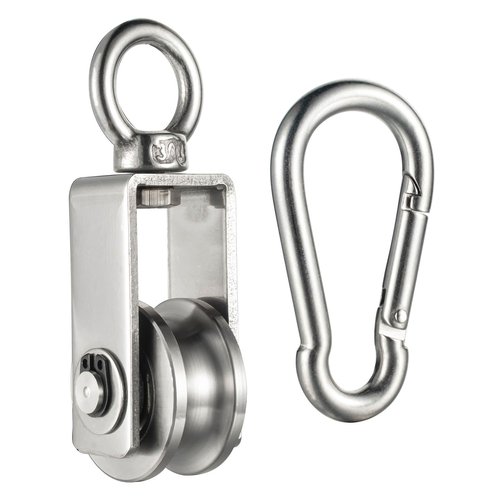 Cable Pulley Wheel for Rope with Carabiner,Ball Bearings, Smooth No Noise, 360° Swivel Small Wire Pulley for Pulley System Lifting, DIY Home Gym, Winch, 1 Pack