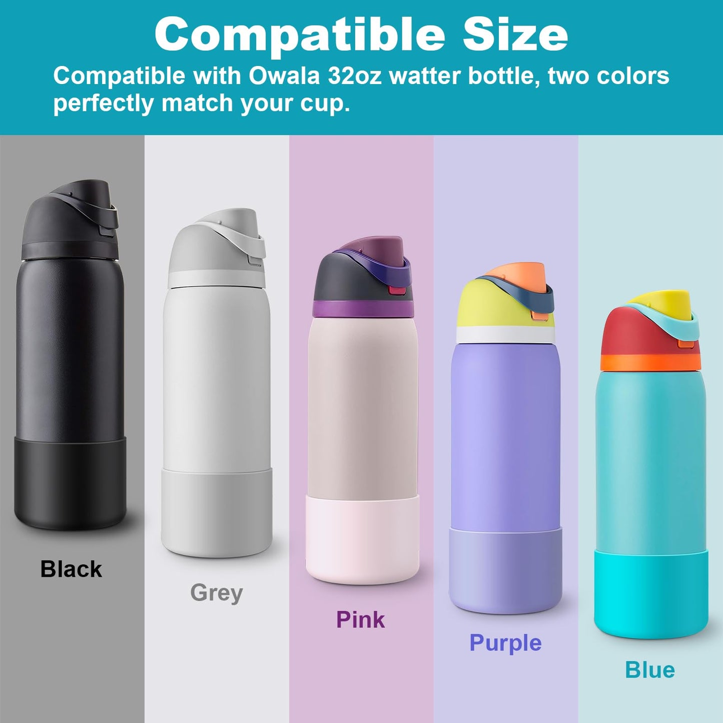 Allwith Boot Sleeve for Owala Water Bottle 32 oz - 2 PCS Accessory Silicone Water Bottle Protector for FreeSip/Twist/Flip - Dishwasher Safe, BPA-Free, Non-Toxic