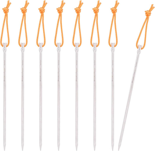 iBasingo 8 Pieces/lot Titanium Alloy Tent Nails Outdoor Camping Tent Stakes Lengthen Tent Pegs 20CM with Rope A-Ti4006P