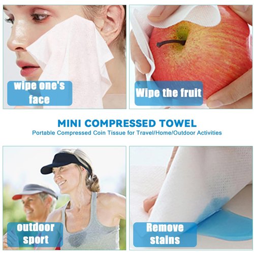 Mini Compressed Towel Portable Disposable Compressed Cotton Coin Standalone Paper Towels for Travel, Camping, Hiking, Sports, Beauty Salon, Household Towels 100 Pieces (8.5in×9in)