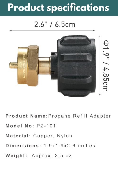 Propane Refill Adapter for 1 LB Gas Tanks from 20 LB Cylinder PZ-101