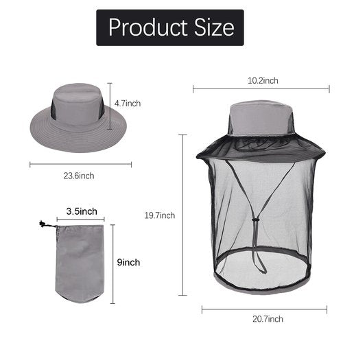 Mosquito Net Hat, Bug Nets for Head, Mosquito Face Net Mask Bug Cap UPF 50+ Sun Protection with Hidden Netting Outdoors Fishing Garden Hats for Women and Men Grey