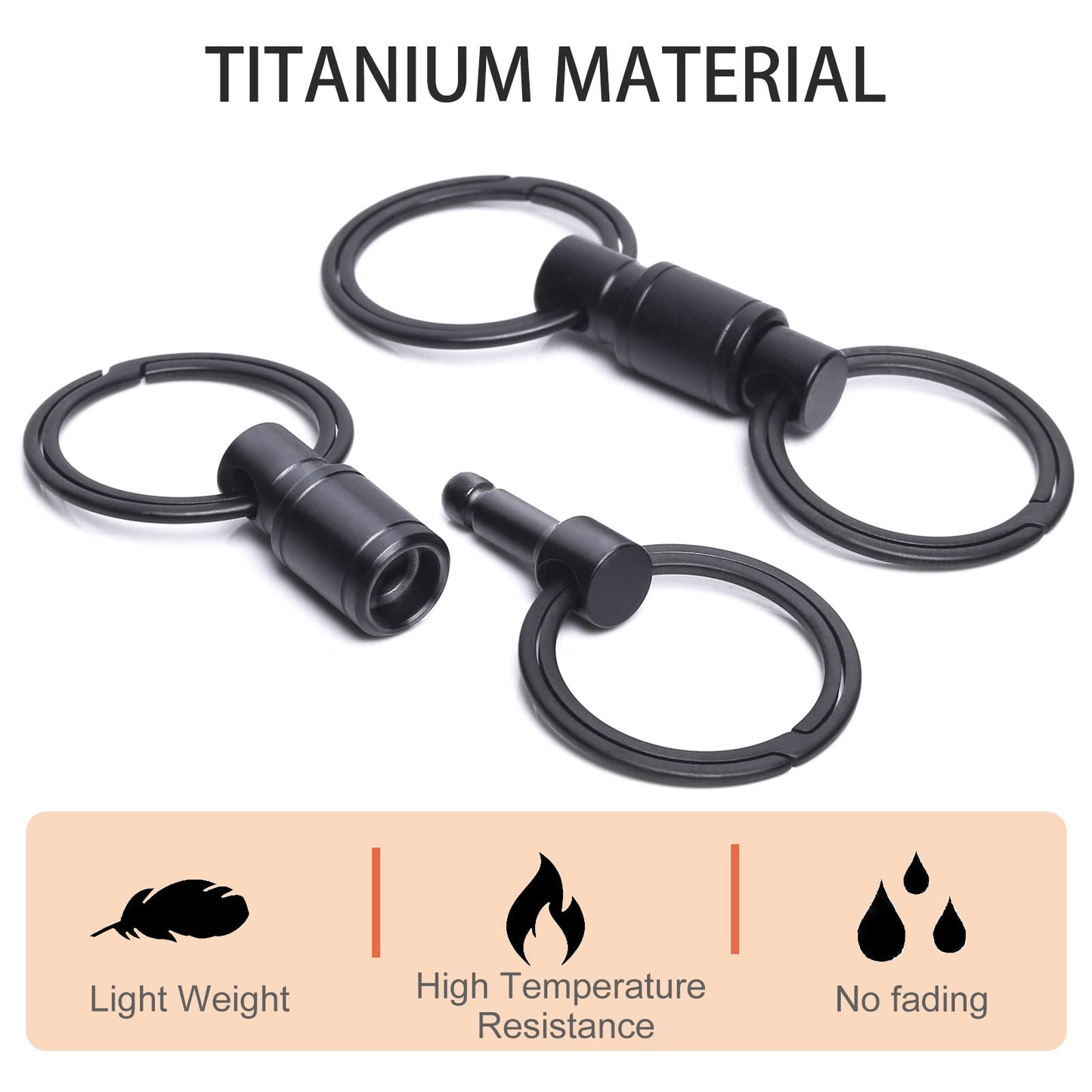 Autuveen Quick Release Detachable Keychain,Titanium Dual Pull Apart Key Rings Connector,Black EDC Swivel Carabiner Key Chain