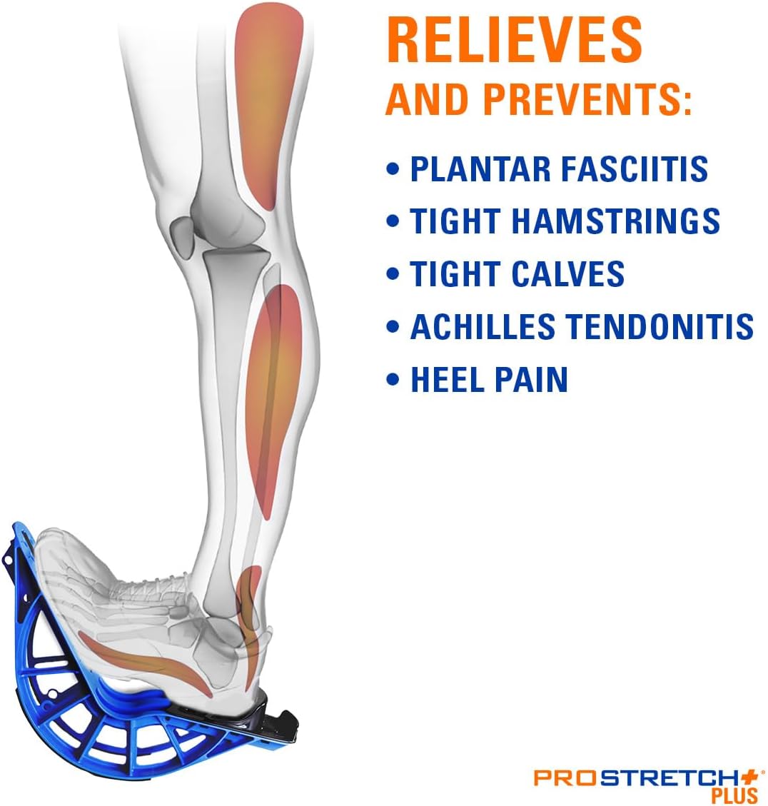 ProStretch Plus Customizable/Adjustable Calf Stretcher and Foot Rocker for Plantar Fasciitis, Achilles Tendonitis, and Tight Calves, Made in USA