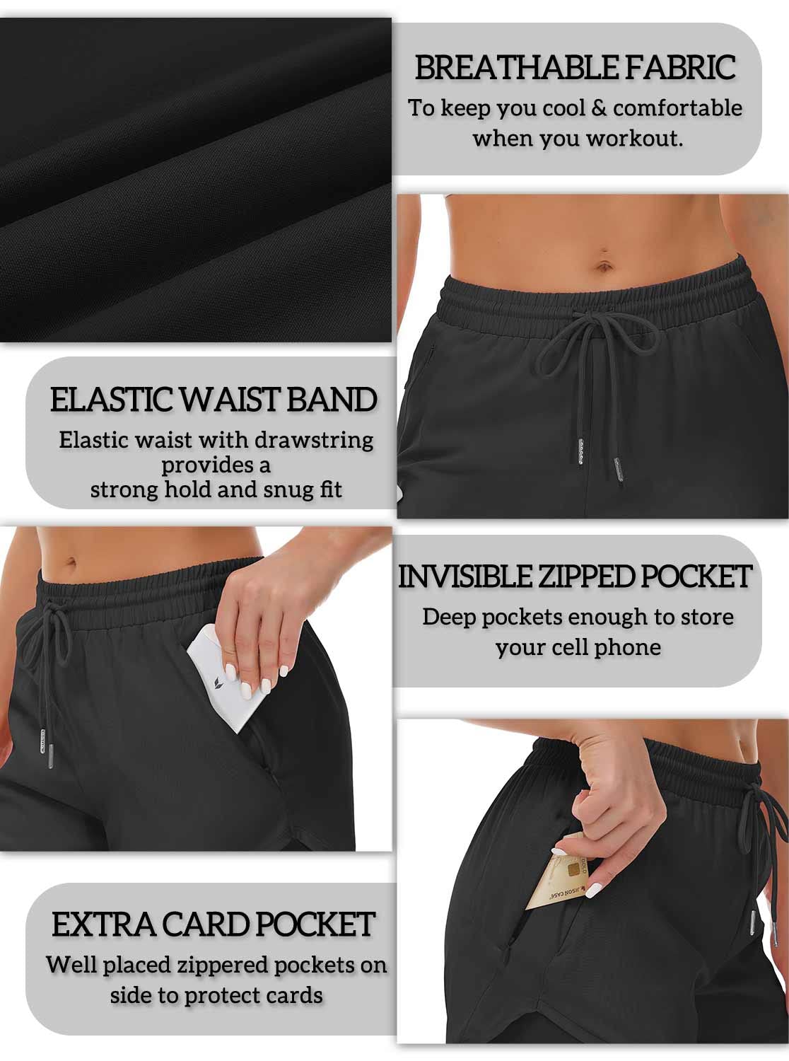 Mancreda Women's Running Shorts with Liner 3 Zipper Pockets Elastic Workout Athletic Gym Yoga Shorts(BK,XL) Black