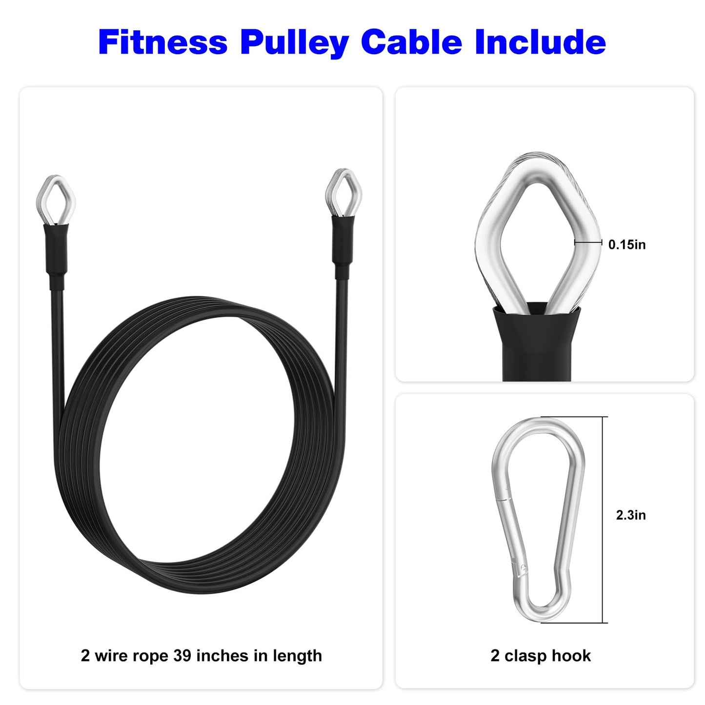 39 Inches Fitness Pulley Cable Rope for Total Gym Machine Pulley Rope, Home Gym Cable Pulley System replacement 5mm Heavy Gym Duty Pulley Cable 1000, 1500, 2000, 3000, XLS pulley pull rope - 2 Pack