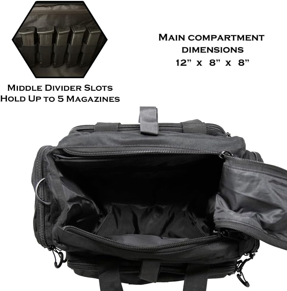 Exos Tactical Range Bag - Medium Size Range Bag for Shooting - Gun Case for Handguns, Ammo Storage, Tactical Backpack, Molle Webbing, Free Subdued USA Patch, Designed in the USA (Black)