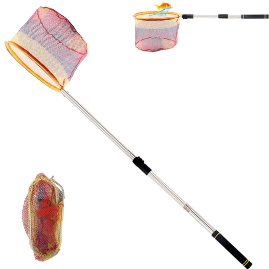 Greeily Fishing Landing Net, 44" to 64" Fishing Net Long Handle for Fishing with Telescopic Extension Pole for Kids Men Women Folding Sturdy Stainless Steel Tubes Comfortable Sponge Handle