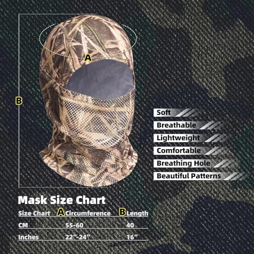 Medium-Large Camo Face Mask with Mesh Breathable Holes for Men and Women - Windproof UV Protection