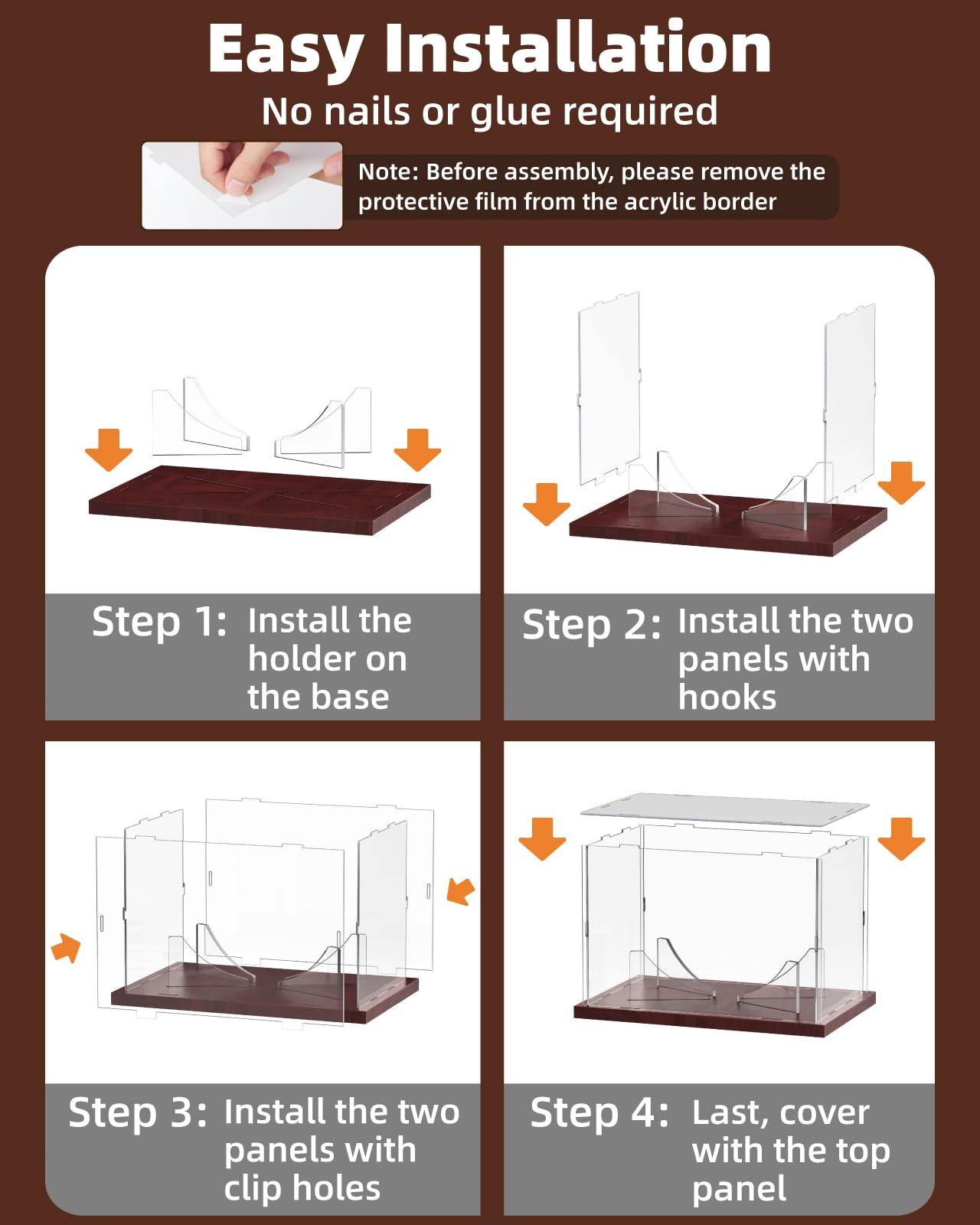 Fitense Football Display Case Acrylic Clear, Football Stand Holder Full Size with Solid Wood Base, UV Protected Football Display Box with Removable for Football Fans & Collectors, Memorabilia & Gift