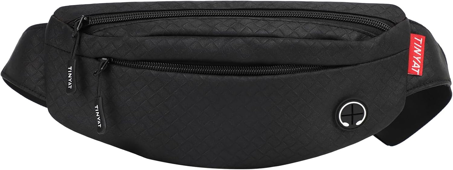 TINYAT Large Fanny Pack Travel Waist Bag Lightweight for Men&Women with Adjustable Strap T206 Blue