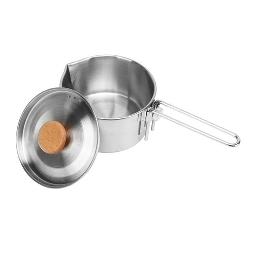 Camp Kettle, 1L Camping Pot with Foldable Handle, 304 Stainless Steel Camping Kettle for Outdoor Cooking, Backpacking Pot for Campfire, Stove - Ideal Portable Cookware for Camping, Hiking, Picnic