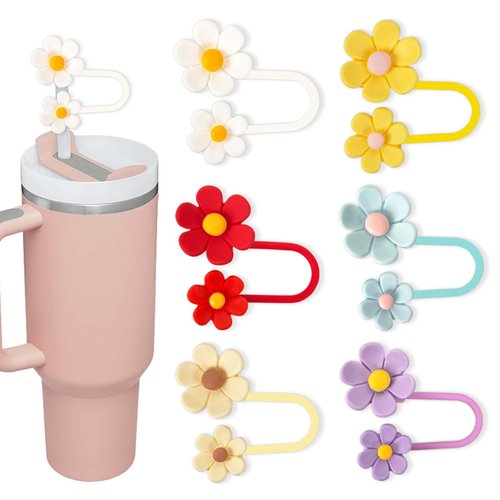 6pcs 0.4in/10mm Diameter Silicone Straw Covers Cap,Suitable For Stanley Water Bottles 30&40 Oz, Cute Silicone Suction Cup Accessories