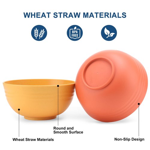 HOTEC 20-Pack Unbreakable Kitchen Plastic Wheat Straw Dinnerware Set – BPA-Free Plates, Bowls & Cups | Lightweight, Microwave & Dishwasher Safe | Multicolor Reusable Tableware for Home & Outdoor Use