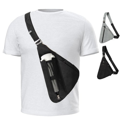 OSOCE Sling Bag for Men,RFID Crossbody Hiking Backpack Chest Shoulder Tactical Bag with Water Bottle Bag for Travel (Black, Small)