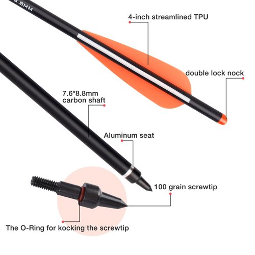 YLS Crossbow Bolts 20 Inch Carbon with Hunting Broadheads 6 Pack Crossbow Arrows for Hunting Outdoor Target Practice Orange