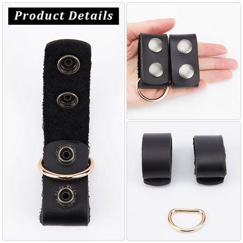 GORGECRAFT 2Pcs Black Leather Belt Keepers Loop Stays Belt End Holder Retainer with 2PCS Iron D Rings Belt Loop Keepers Keychain for Belt Fixing Outdoor Sports Men Women