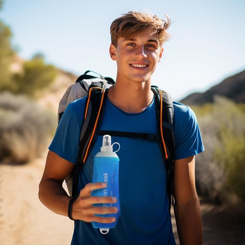 ZESION Soft Flask, TPU Collapsible Runner Water Bottle, for Hydration Flask/Running Vests-Running, Hiking, Cycling Folding Bottle (500 ml) - Blue
