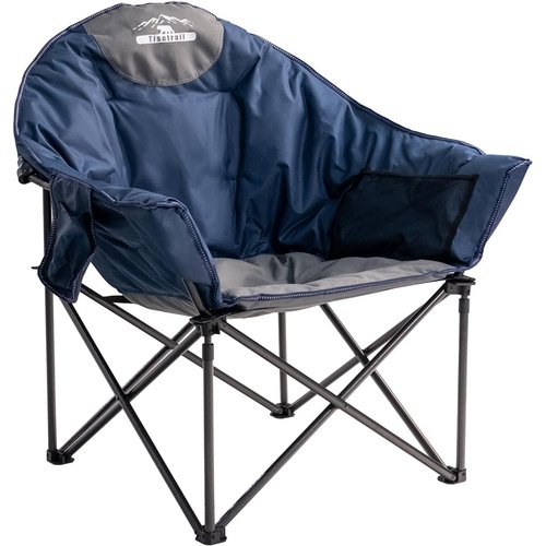 Tisetrail Oversized Camping Chair Padded Moon Round Saucer Chair with Cup Holder and Carry Bag Folding Comfy Sofa Chair for Lawn Patio Sports, Supports 500lbs, Blue & Gray