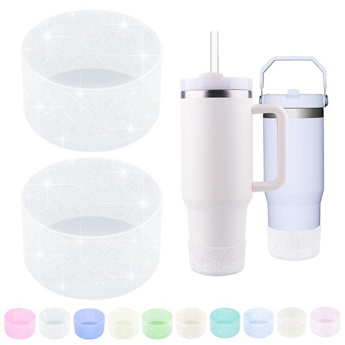 WORBSS Glitter Silicone Boot Sleeve for Stanley Cup H2.0 40oz Accessories & Hydro Flask 18-24oz with 2.85-3.0 inch Anti Slip Bottom Cover Bumper for Water Sport Bottles Personalized Identification