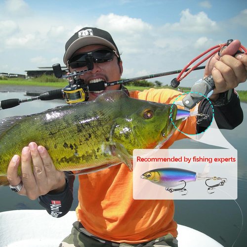 MTKZKAF Top Water Fishing Lures Whopper Popper Fishing Lure for Bass topwater 3D Eyes Bait with Propeller Tail for Catfish,Pike Perch Floating Pencil Bass Freshwater or Saltwater