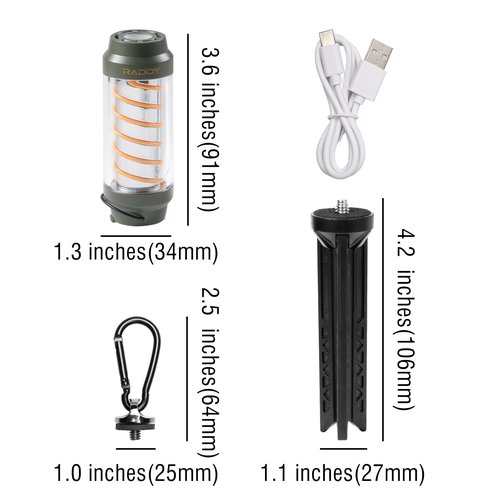Raddy CL-1 Portable Rechargeable Flashlight with 7 Light Modes, IPX6 Waterproof, Carabiner and Stand, for Hiking, Fishing, Emergency, Power Outage