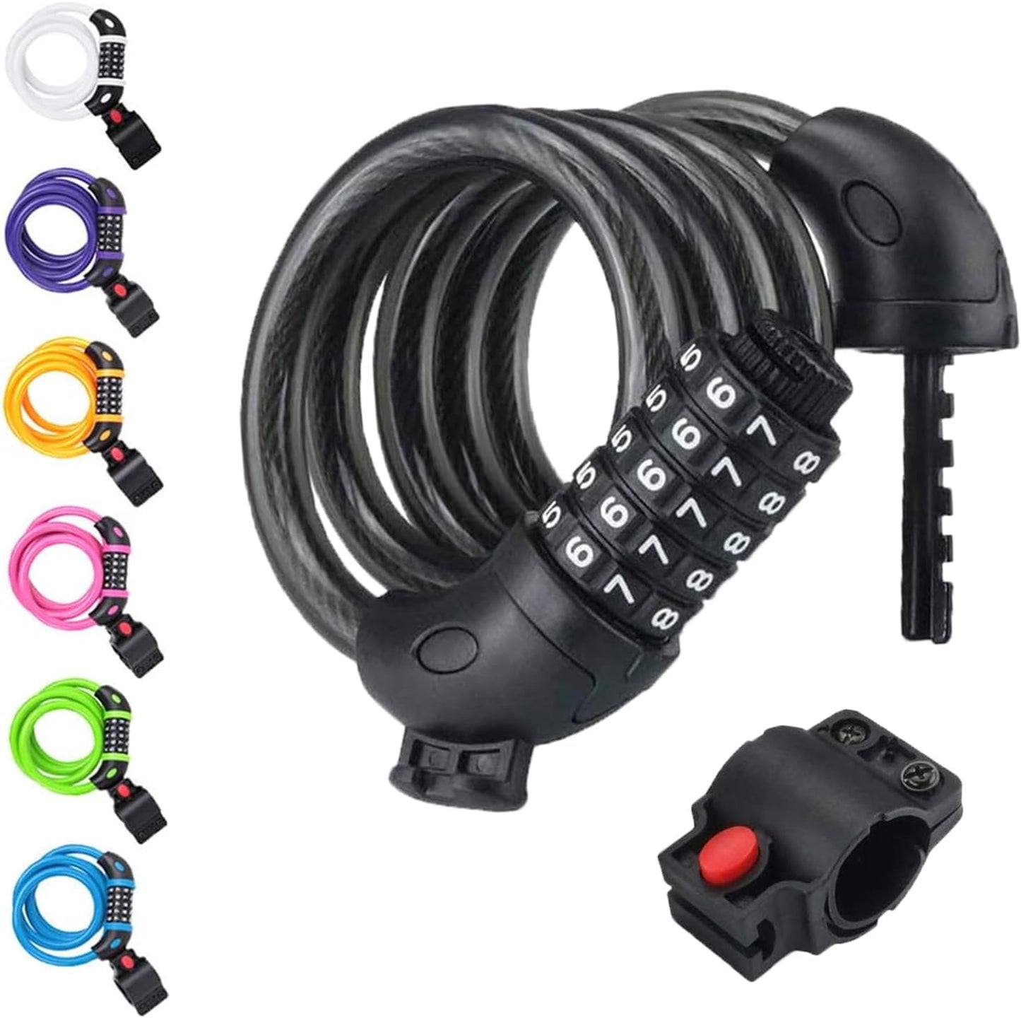NDakter Bike Lock, 4/5.6 Feet Bicycle Cable, High Security 5 Digit Resettable Combination Coiling Bicycle Lock, Heavy Duty Anti Theft Cable with Mounting Bracket, 1/2 Inch Diameter (12mm)