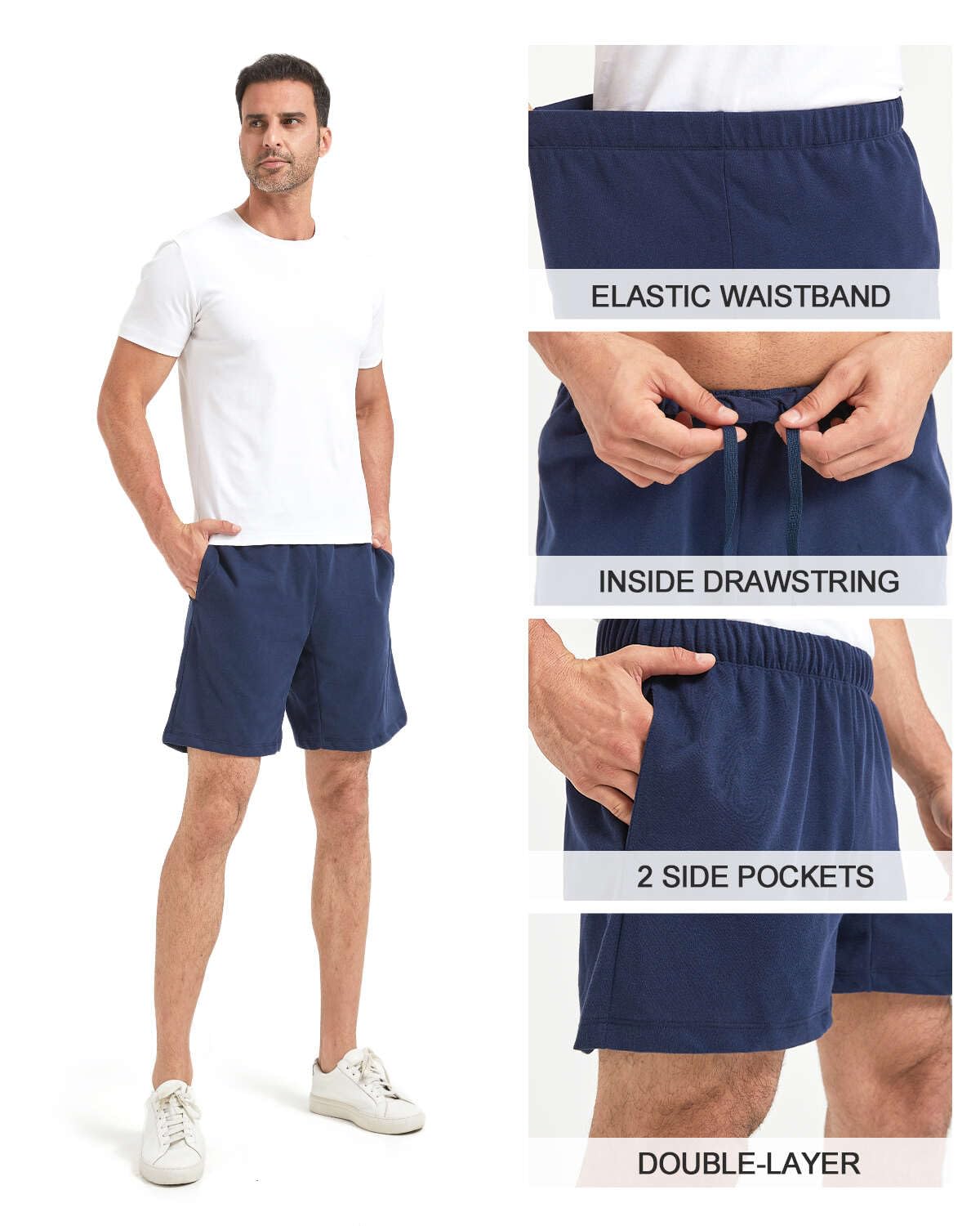 Liloak Men's Sweat Shorts Pack Waffle Elastic Waist 7" Running Shorts Drawstring Lightweight Summer Casual Shorts with Pockets