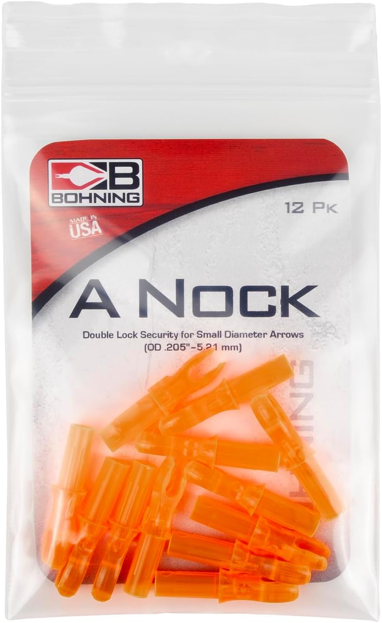 Bohning A Nock, for .204 Shafts (Small, X-Nocks, 5mm) 12 Pack, Tangerine