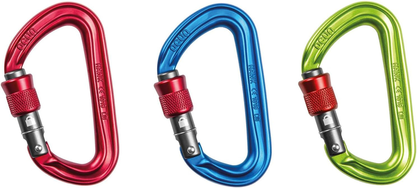 Ocun Hawk Carabiner with Screw Lock, 3-Pack for Rock Climbing, Multipitching and Belaying
