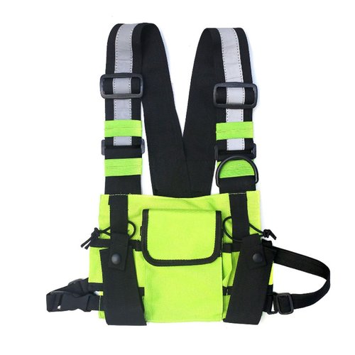 Maizoon Multi Pocket Chest Bag Two-Way Radio Walkie Talkie Hands-Free Pack with Phone Holder Hip Hop Street Adjustable Shoulder Strap Vest Suitable for Outdoor Sports Cycling and Hiking Green