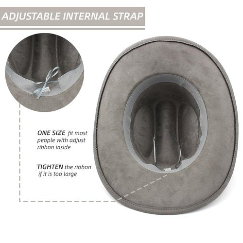 LIDHAY Cowboy Hat for Women Men Wide Brim Cowboy Cowgirl Hats Western Suede Cattleman Cowboy Hats 181KM Gray