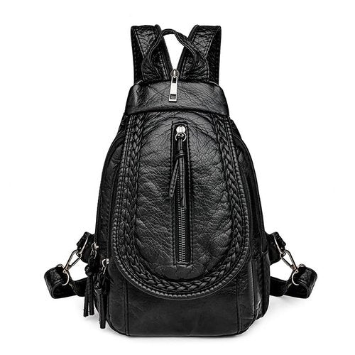 Lightolife Faux Leather Convertible Sling Backpack Travel Hiking Crossbody Shoulder Bag for Women, Black 4