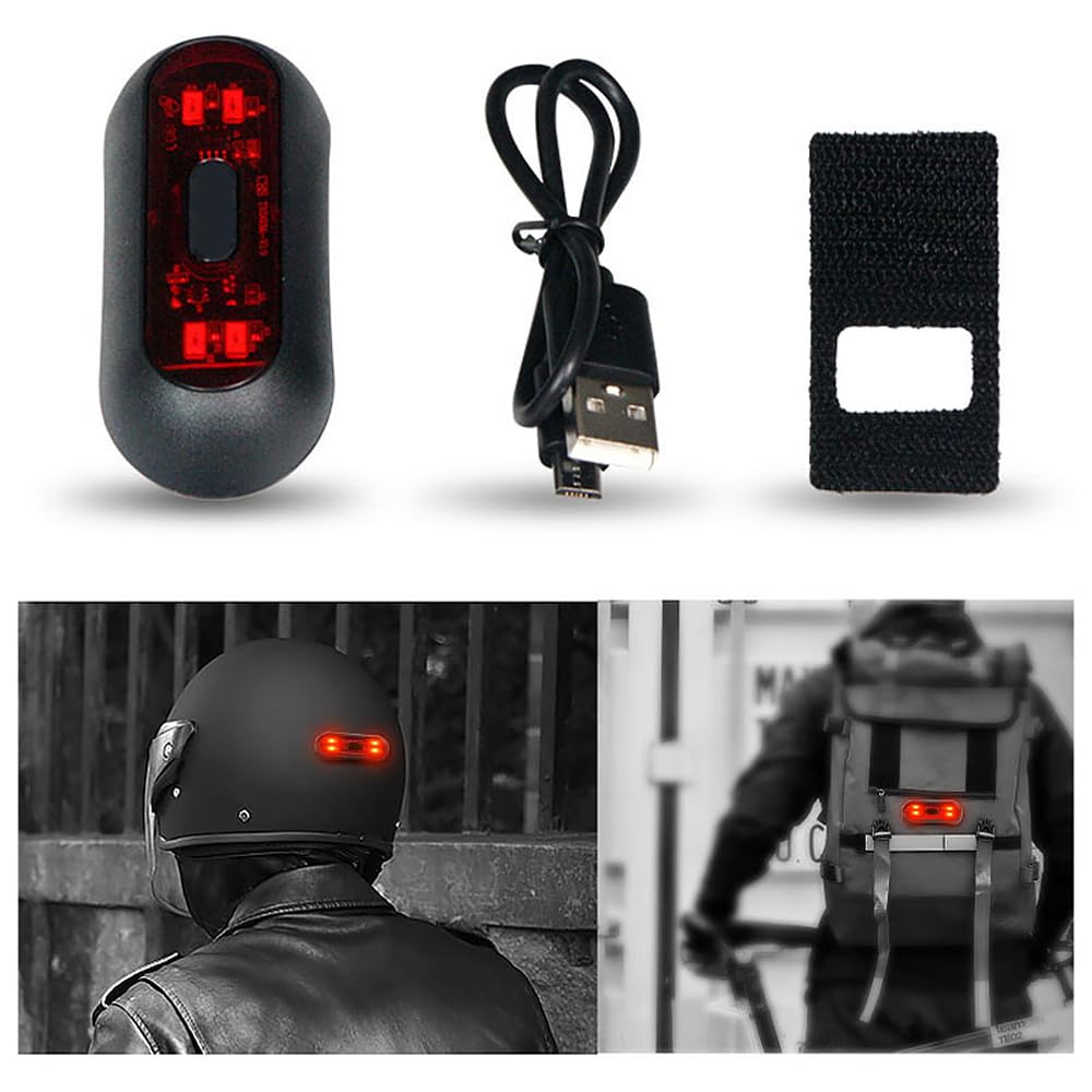 TOTMOX Motorcycle Helmet Light LED Helmet Light Universal Bike Rear Red Helmet Light Warning Tail Light for Night Riding with USB Rechargeable Battery